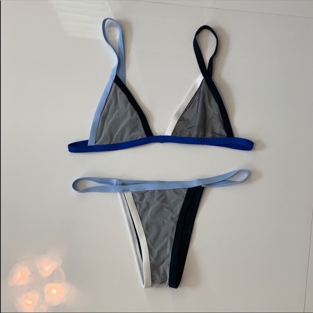 Mesh Blue Black White Bikini Size L